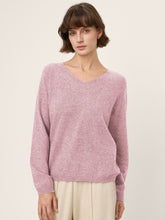 Load image into Gallery viewer, Mongolian Cashmere & Mulberry Silk Seamless Ribbed Trim V-Neck Sweater TESSA