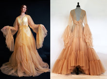 Load image into Gallery viewer, Tulle Ruffled Sleeves Layered Fringe Long Robe Dress