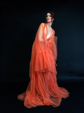 Load image into Gallery viewer, Tulle Ruffled Sleeves Layered Fringe Long Robe Dress