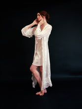 Load image into Gallery viewer, Silky Chiffon Trimmed Lace Long Lingerie Robe with Nightgown