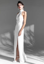 Load image into Gallery viewer, Elegant Haltered Hallowed Back Satin wedding dress thigh Split mini wedding dress