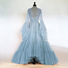 Load image into Gallery viewer, Tulle Ruffled Sleeves Layered Fringe Long Robe Dress