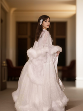 Load image into Gallery viewer, Luxury thick turkey feather fringe long bridal robe set with night gown