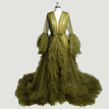 Load image into Gallery viewer, Tulle Ruffled Sleeves Fringe Multi-Color Custom Robe Dress for Theme Photo Shoot