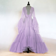 Load image into Gallery viewer, Tulle Ruffled Sleeves Layered Fringe Long Robe Dress