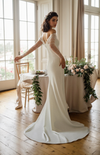 Load image into Gallery viewer, Elegant off-the-shoulder tulle long sleeves stretchy fit and flare Satin wedding dress