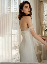 Load image into Gallery viewer, Elegant off-the-shoulder tulle long sleeves stretchy fit and flare Satin wedding dress