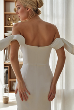 Load image into Gallery viewer, Elegant off the shoulder fit and flare duchess satin simple wedding dress colored wedding dress