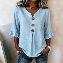 Load image into Gallery viewer, Women's Cotton Linen V-Neck Button-Up Blouse — Summer Casual Top