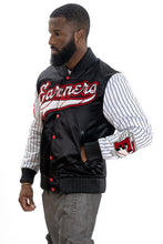 Load image into Gallery viewer, F1047 Earners League Satin Varsity Jacket - Black