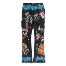 Load image into Gallery viewer, F1755 Brave Heart Tapestry Stacked Pants - Black
