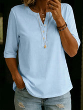 Load image into Gallery viewer, Women's Solid Color Henley Button-Up Short Sleeve Top