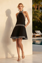 Load image into Gallery viewer, Women's Striped Trim Choker Neck Sleeveless Mini Dress