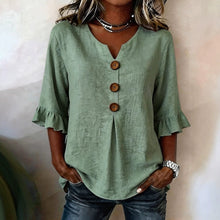 Load image into Gallery viewer, Women's Cotton Linen V-Neck Button-Up Blouse — Summer Casual Top