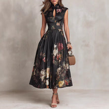 Load image into Gallery viewer, Black Digital Floral Print High-Waist Maxi Dress – Sleeveless Irregular Hem Long Dress