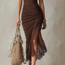 Load image into Gallery viewer, Women's Pleated Spaghetti Strap Lace Trim Maxi Dress | Elegant Street Style
