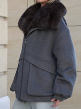 Load image into Gallery viewer, Rimini Genuine Fur Trim Wool Blend Parka in Graphite