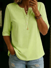 Load image into Gallery viewer, Women's Solid Color Henley Button-Up Short Sleeve Top