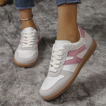 Load image into Gallery viewer, Contrast Lace-Up Round Toe Flat Sneakers – PU Cloth Casual