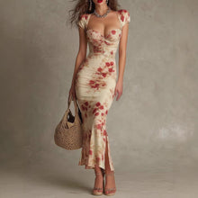 Load image into Gallery viewer, Women's Vintage Printed Sweetheart Neck Bodycon Midi Dress