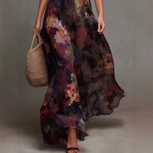 Load image into Gallery viewer, Women's Deep V-Neck Painted Print Chiffon Maxi Dress | Fitted Waist Flowy A-Line Dress