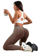 Load image into Gallery viewer, Ribbed High-Waist Back V Yoga Pants – Sand Wash Butt-Lifting Tights