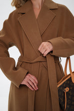 Load image into Gallery viewer, Cambridge Comfort Wraparound Wool Cashmere Coat in Dark Camel