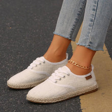 Load image into Gallery viewer, Tweed Lace-Up Round Toe Flat Sneakers – Canvas PU Casual