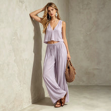 Load image into Gallery viewer, Women's V-Neck Sleeveless Camisole Top & Wide Leg Pants Set