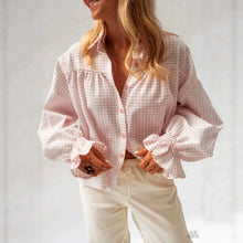 Load image into Gallery viewer, Women's Plaid Flared Sleeve Loose Fit Long Sleeve Shirt