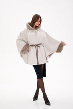 Load image into Gallery viewer, Genuine Mink Fur Double Face Wool Hooded Poncho