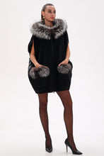 Load image into Gallery viewer, Saga®Furs Silver Fox Wool Alpaca Poncho Vest in Black
