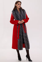 Load image into Gallery viewer, Genuine Silver Fox Virgin Wool Wrap Coat in Red