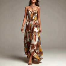 Load image into Gallery viewer, Brown Spaghetti Strap Pleated Waist Maxi Dress with Pockets