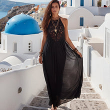 Load image into Gallery viewer, Women's Black Lace Trim Sleeveless Loose Maxi Dress