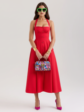 Load image into Gallery viewer, Fitted V-Neck Halter Dress For Women, Mid-waist, Midtown, BYMANYC New York.