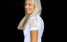 Load image into Gallery viewer, Short Sleeve Lace shirt- White front zip