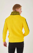Load image into Gallery viewer, Lagos Red Men's Yellow Button Up Sweater | Meander Print