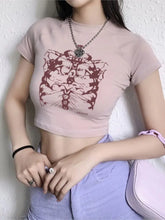Load image into Gallery viewer, Aesthetic Skull Girl T-Shirt - Y2K Black Vintage Style - # GIAA23510024