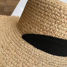 Load image into Gallery viewer, Vintage Straw Hat Women Wide Sun Protection Beach Hat Black And White Ribbon Bowknot Cute Design Straw Cap Women Elegant Summer Hat Beach Fedoras Casual Ladies Flat Top Hat