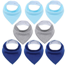 Load image into Gallery viewer, 8PCS/SET Comfortable Colorful 100% Organic Cotton Adjustable Snaps Bandana Saliva Bibs For Baby Boys & Girls Kids