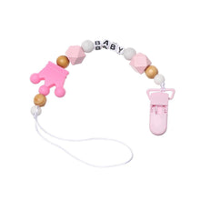 Load image into Gallery viewer, Handmade Shiny Pacifier Clip Chain Infant Nipple Holder Wooden Beaded Crystal Nipple Leash Strap Metal Pacifier Clips For Baby
