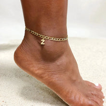 Load image into Gallery viewer, Mandotos Crystal A Z Letter Initial Anklets For Women Cuban Link Stainless Steel Beach Anklet