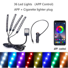 Load image into Gallery viewer, Interior Car Lights LED Car Strip Lights with Two-Line Waterproof Design RGB LED Strip Light With USB Wireless Remote Music Control Multiple Modes and Music Sync Under Dash Car Lighting with Car Charger, DC 12V
