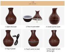 Load image into Gallery viewer, Essential Oil Diffuser 130ml Wood Grain Vase-Shaped Aromatherapy Cool Mist Humidifier With 7 Colors LED Lights & Waterless Auto Shut-Off For Home Office