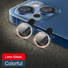 Load image into Gallery viewer, Glitter Diamond Camera Lens Protector For Iphone 13 Pro Max Mini Camera Metal Ring Glass For Iphone 12 11 Pro Max Protective Cap Diamond Glitter Camera Lens Protector On For Iphone
