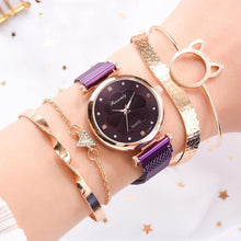 Load image into Gallery viewer, Fashion Set Women Watches Luxury Magnet Buckle Flower Rhinestone Watch Ladies Quartz Wrist Watch WIth Bracelet In Set For Women and Girls