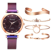 Load image into Gallery viewer, Fashion Set Women Watches Luxury Magnet Buckle Flower Rhinestone Watch Ladies Quartz Wrist Watch WIth Bracelet In Set For Women and Girls