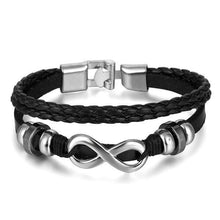 Load image into Gallery viewer, Vintage Black Bead Bracelets For Men Fashion Hollow Triangle Leather Bracelet & Bangles Multilayer Wide Wrap Jewelry For Men and Women
