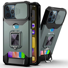Load image into Gallery viewer, Slide Camera Cover Kickstand Card Wallet Case for iPhone11 X XS 8 Shockproof Protective Phone Case Wallet Case for iPhone With Sliding Camera Case With Kickstand Magnetic Adjustable Ring Holder